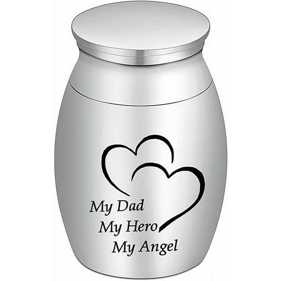 Small Keepsake Urn for Dad Mini Cremation Urns Decorative Memorial Funeral Ashes Holder Silver Engraved Stainless Steel Container for Dad Father 1.57 x 1.18 Inch-My Dad My Hero My Angel