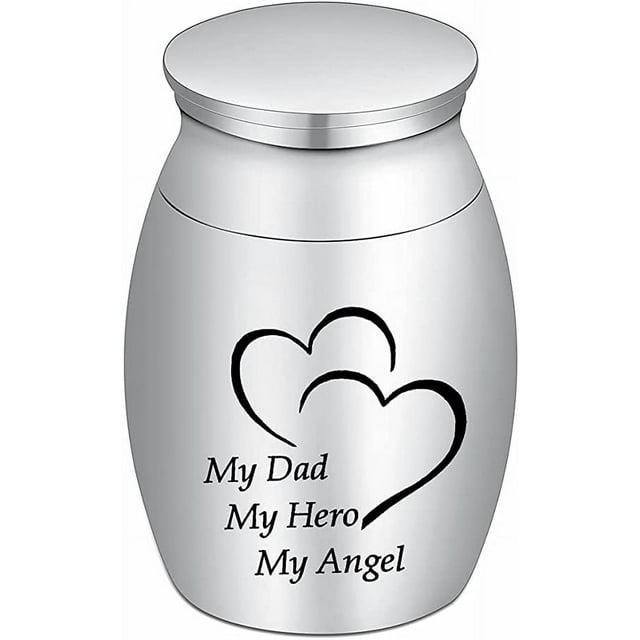 Small Keepsake Urn for Dad Mini Cremation Urns Decorative Memorial Funeral Ashes Holder Silver Engraved Stainless Steel Container for Dad Father 1.57 x 1.18 Inch-My Dad My Hero My Angel