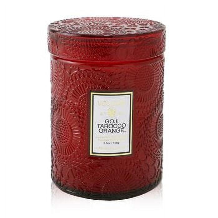 Red Embossed Glass Jar Candle with Goji Tarocco Orange Scent