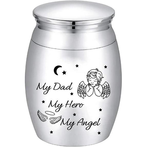 Small Keepsake Urn for Dad Mini Cremation Urns Decorative Memorial Funeral Ashes Holder Silver Engraved Stainless Steel Container for Dad Father 1.57 x 1.18 Inch-My Dad My Hero My Angel