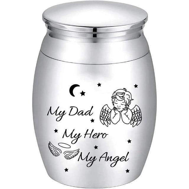Small Keepsake Urn for Dad Mini Cremation Urns Decorative Memorial Funeral Ashes Holder Silver Engraved Stainless Steel Container for Dad Father 1.57 x 1.18 Inch-My Dad My Hero My Angel