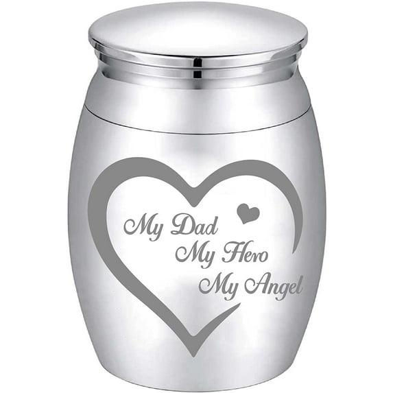 Small Keepsake Urn for Dad Mini Cremation Urns Decorative Memorial Funeral Ashes Holder Silver Engraved Stainless Steel Container for Dad Father 1.57 x 1.18 Inch-My Dad My Hero My Angel