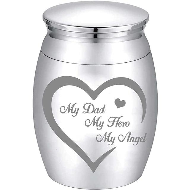 Small Keepsake Urn for Dad Mini Cremation Urns Decorative Memorial Funeral Ashes Holder Silver Engraved Stainless Steel Container for Dad Father 1.57 x 1.18 Inch-My Dad My Hero My Angel