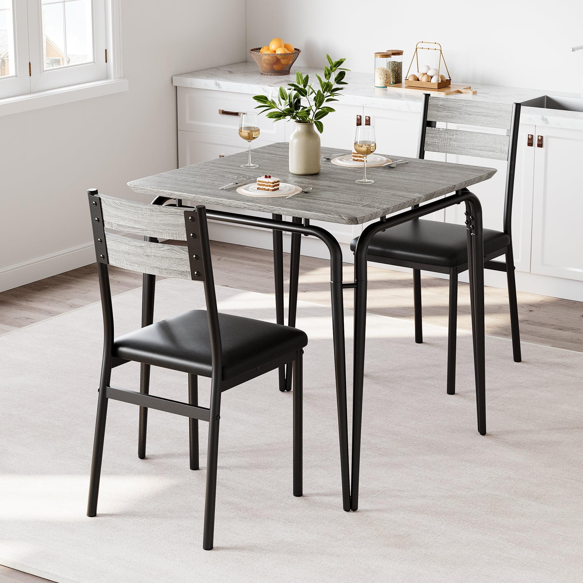 Modern Square Dining Set with Cushioned Chairs, Black Metal and MDF