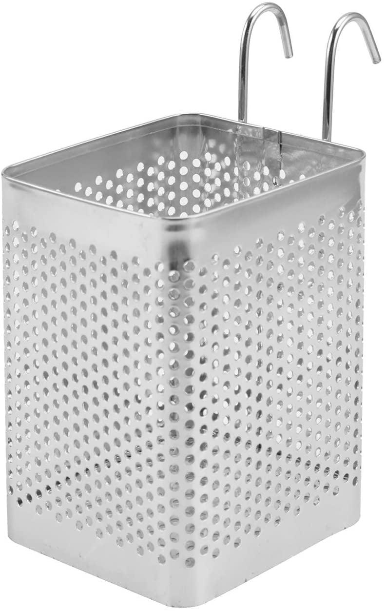 Small Kitchen Utensil Chopsticks Perforated Holder with Hooks - Stainless Steel Storage Stand Kitchen Holder for Spoon Knife Fork Case Organizer Dishwasher Safe Small Square Caddy