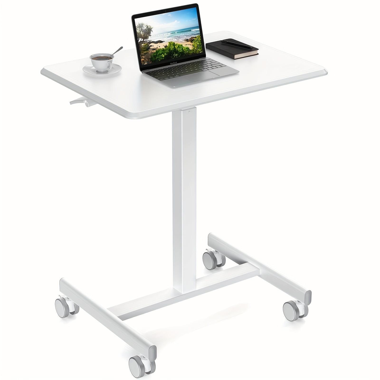 Small Mobile Rolling Standing Desk - Overbed Table, Teacher Podium with Wheels, Adjustable Work Table, Rolling Desk Laptop Computer Cart for Home, Office, Classroom