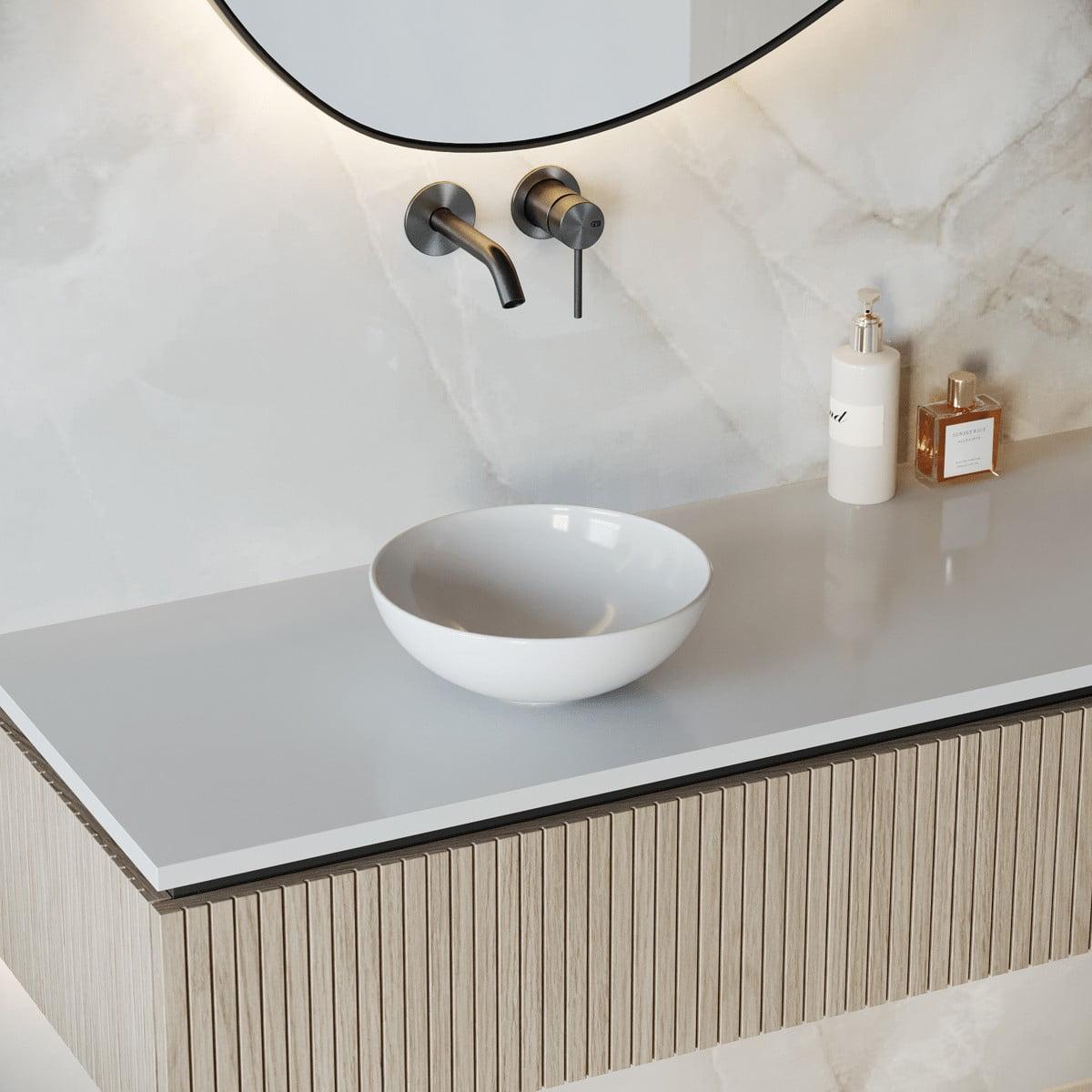 White Round Above Counter Bathroom Sink Ceramic Vanity Vessel Sink
