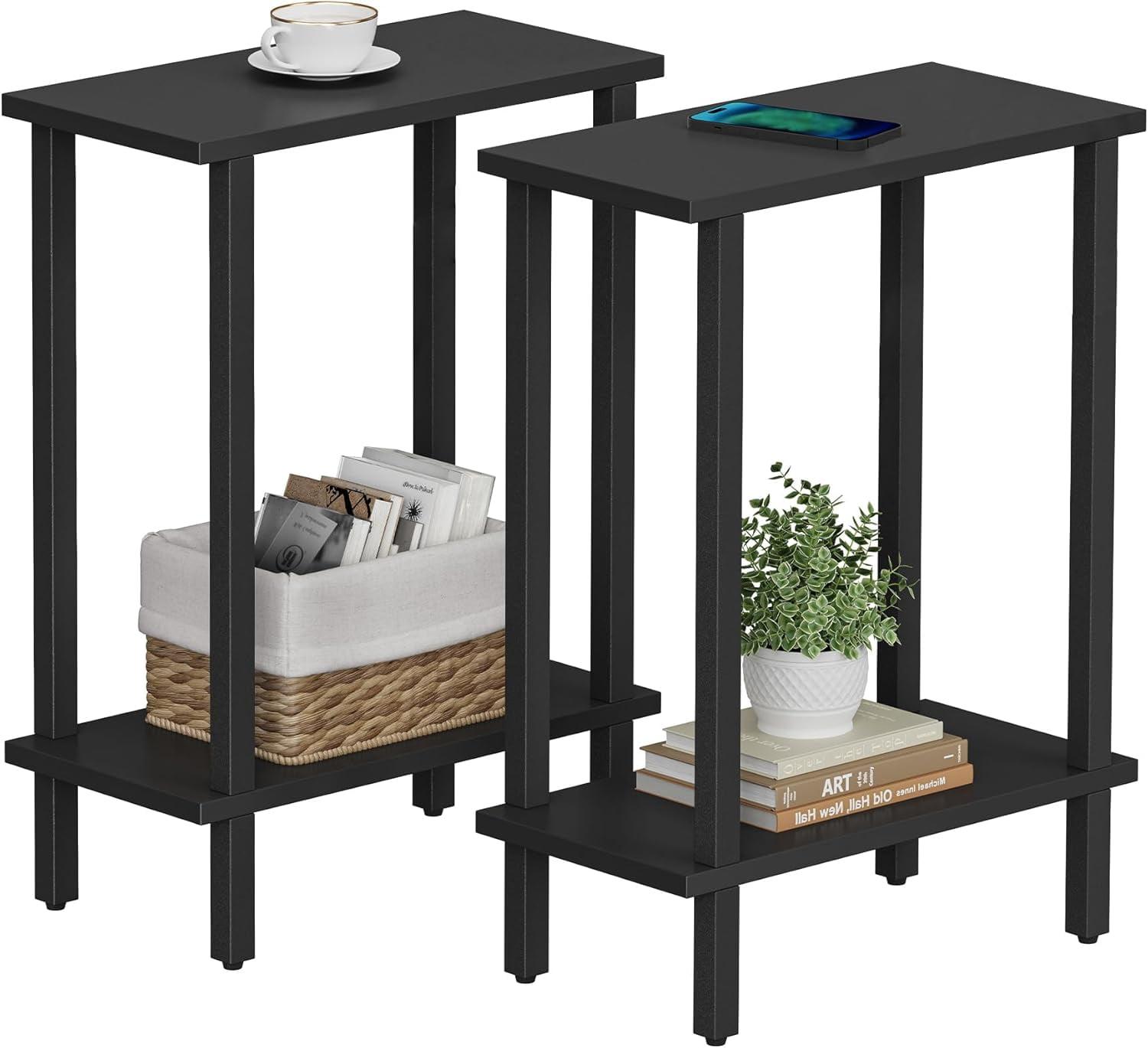 Furinno 2PCS Simple Design 2-Tier End Table Sofa Side Coffee Table W/Open Storage Shelf,Espresso/Black