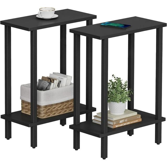 Furinno 2PCS Simple Design 2-Tier End Table Sofa Side Coffee Table W/Open Storage Shelf,Espresso/Black
