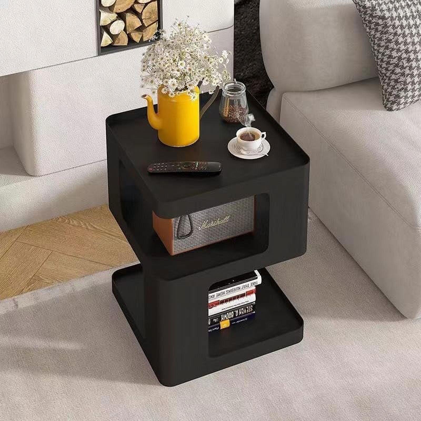 Black Metal Modern Nightstand with Storage Shelf