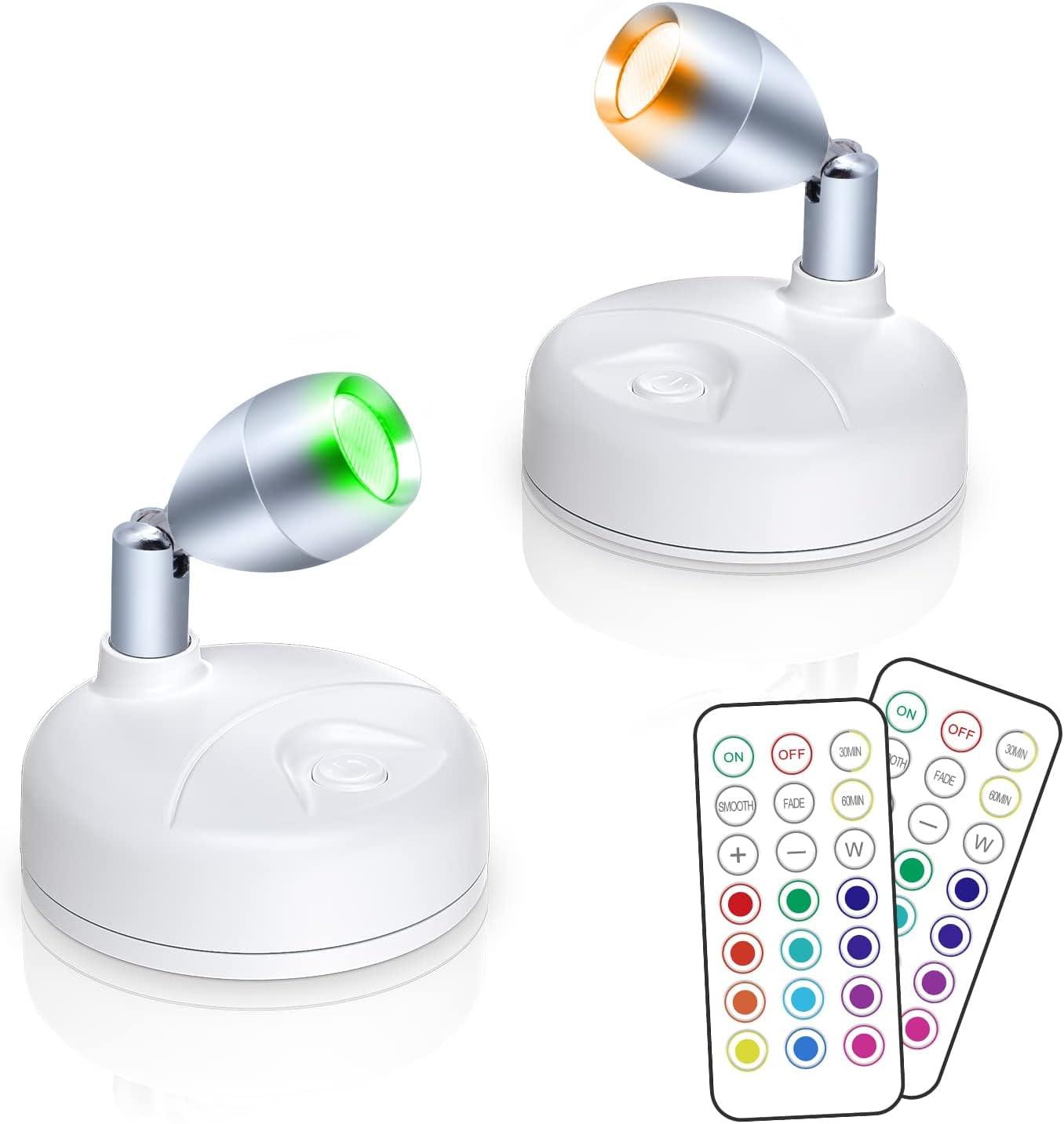 Compact White and Silver Battery Operated RGB LED Spotlight