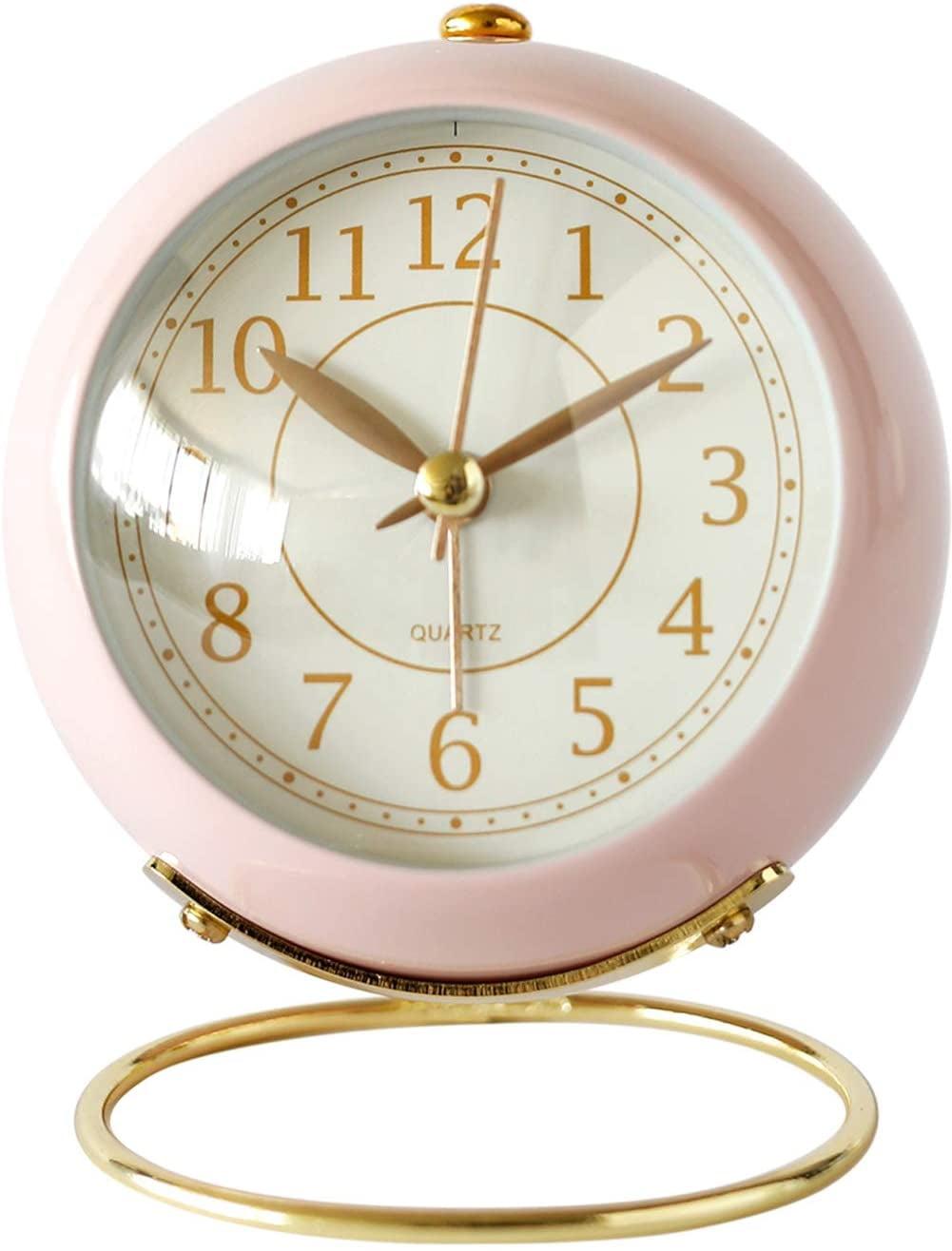 Small Table Clocks, Classic Non-Ticking Tabletop Alarm Clock With Backlight, Battery Operated Desk Astronaut Clock With Hd Glass For Living Room Bedroom Bedside Indoor Decor (Pink)