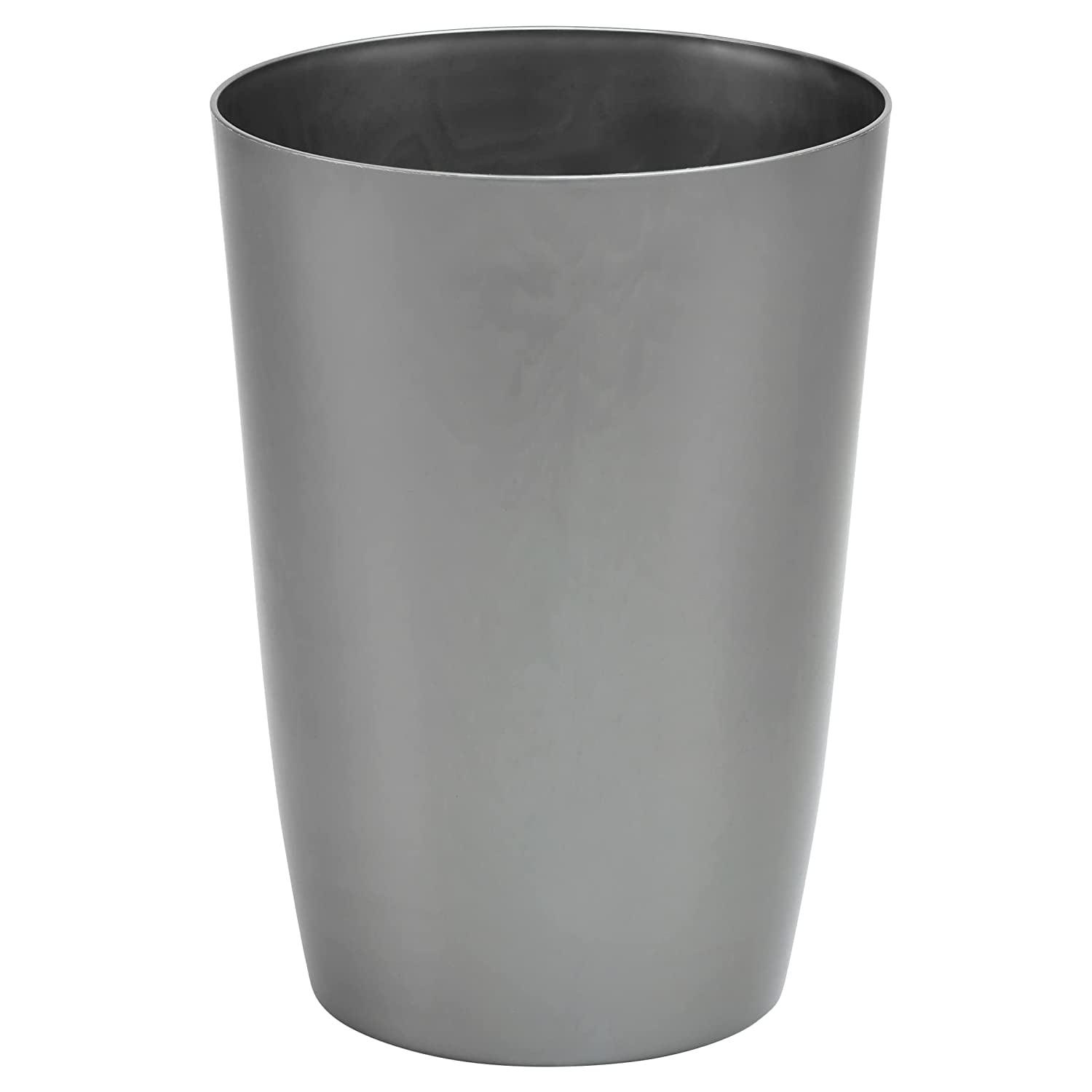 Compact Silver Brushed Plastic Open-Top Trash Can