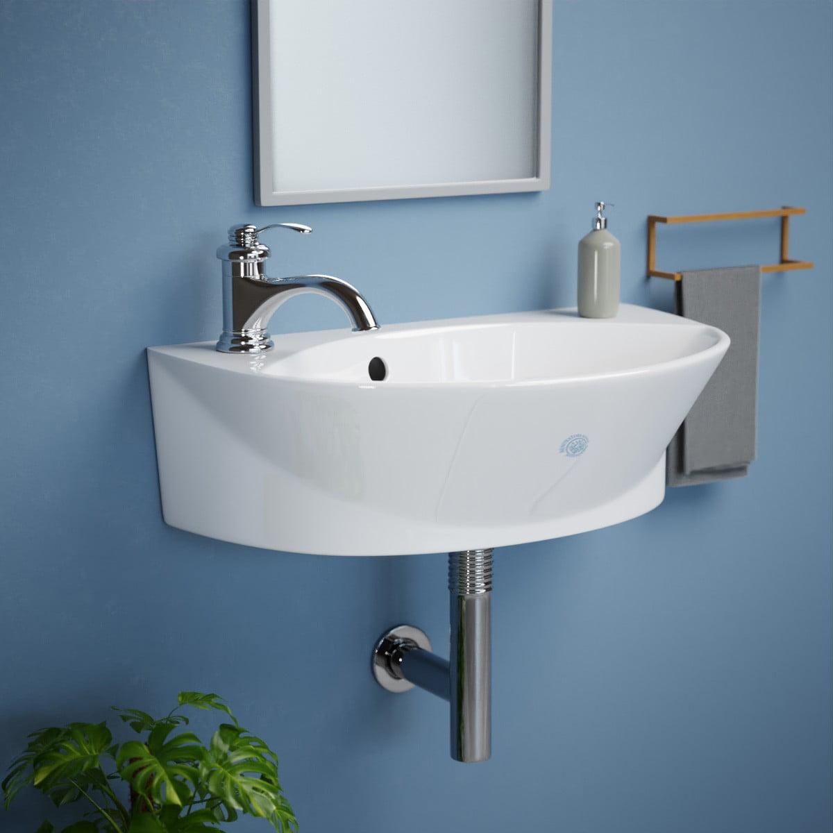 Compact White Ceramic Wall Mount Sink with Left Faucet Hole