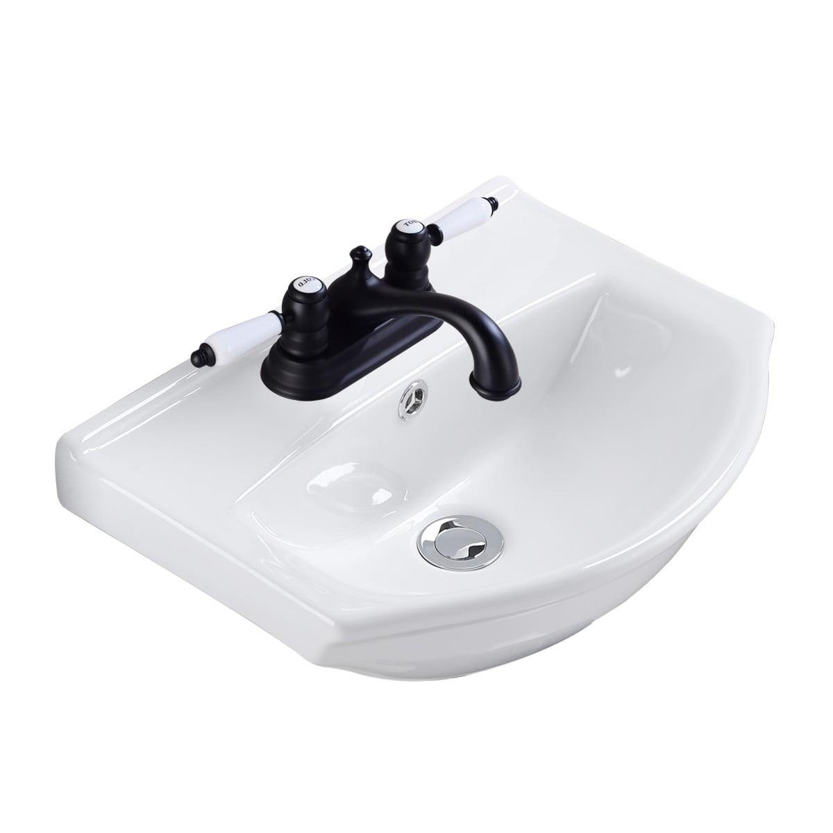 Tahoe White Ceramic Wall-Mount Bathroom Sink with Overflow