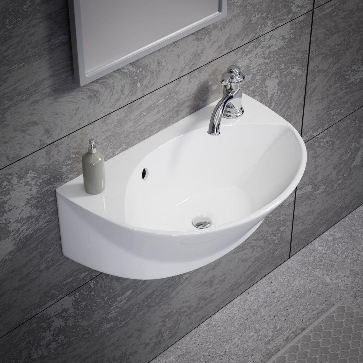 Juniper White Ceramic Wall-Mount Bathroom Sink with Reno-Gloss Finish