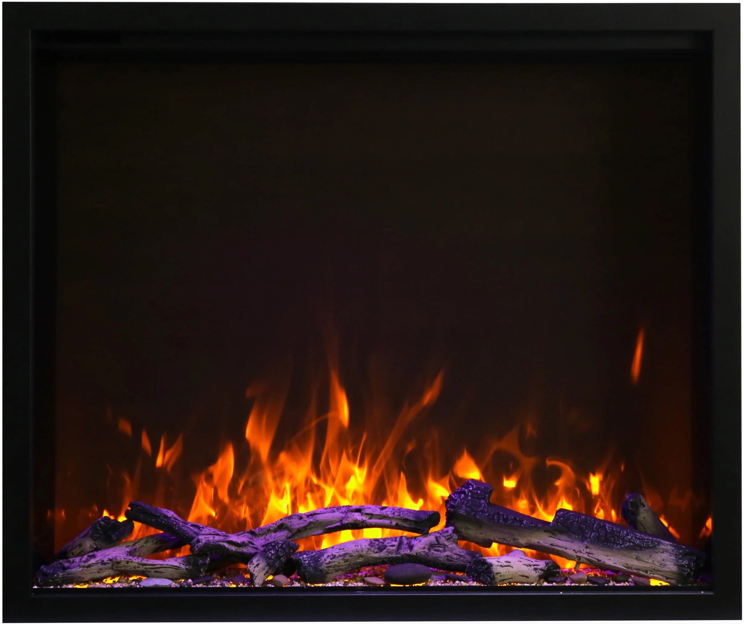 48" Black Electric Fireplace with Glass Inlay and Log Set