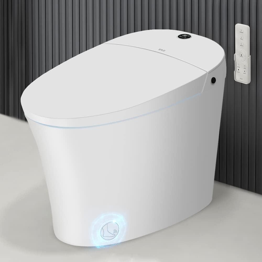 Elongated White Ceramic Dual Flush Smart Bidet Toilet