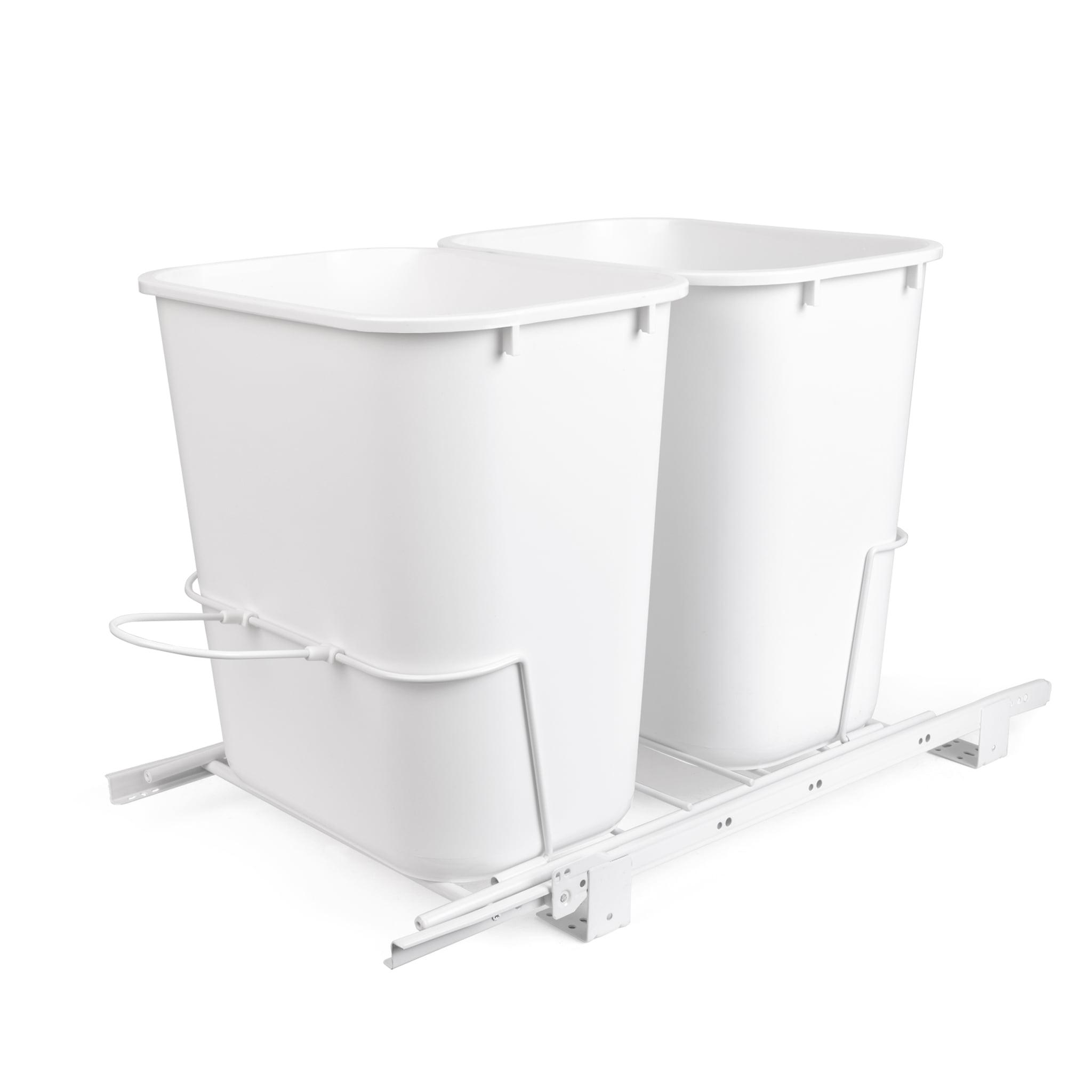 White Double Pull-Out Plastic Trash Can Set