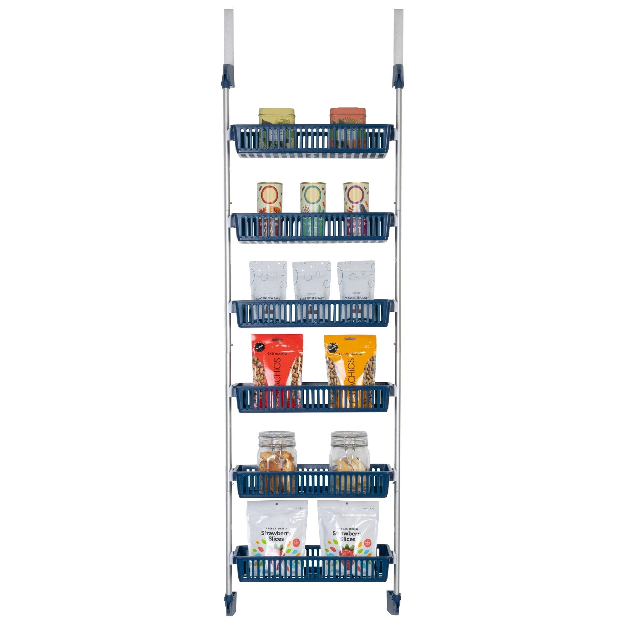 Blue 6-Tier Over-the-Door Pantry Organizer with Steel Frame