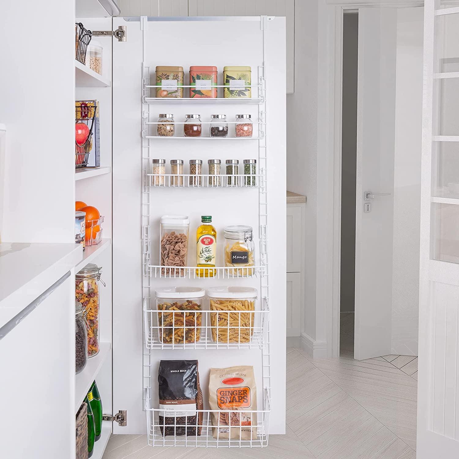 White Steel 6-Tier Over Door Adjustable Pantry Organizer