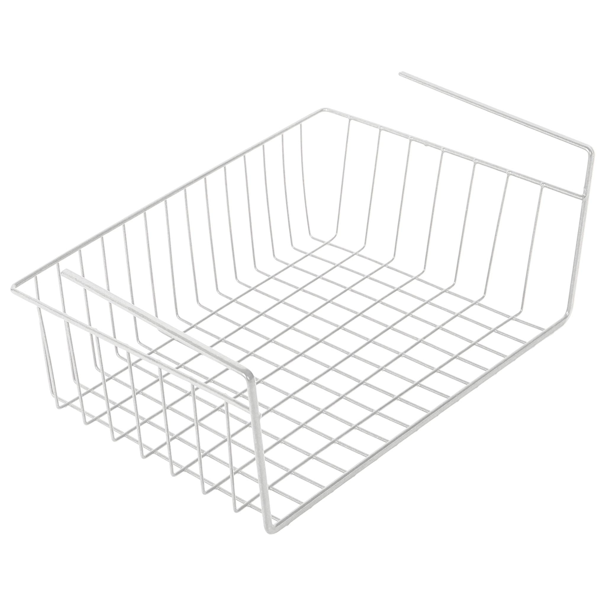 Medium White Steel Undershelf Storage Basket with Snug Fit Arms