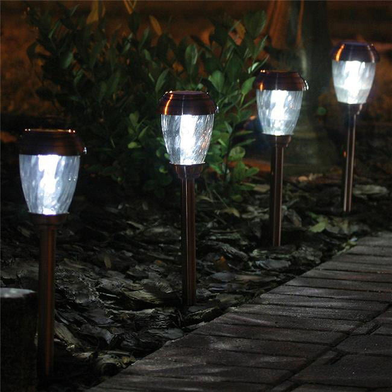 Copper LED Solar Pathway Lights with Textured Glass Shades, Set of 6