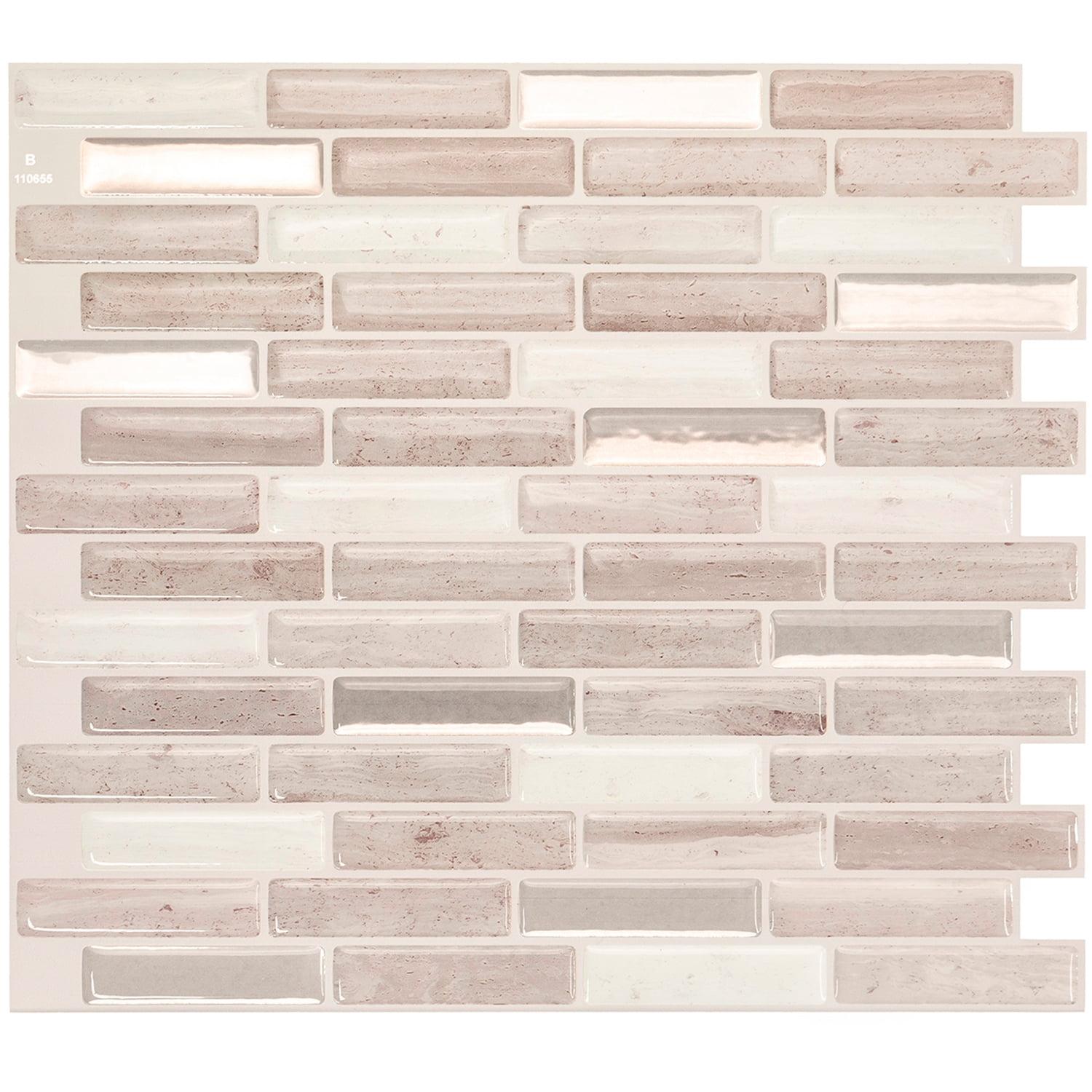 Smart Tiles - 3D Adhesive Peel and Stick Backsplash Tile, Beige - 4-Pack 10.2" x 9"