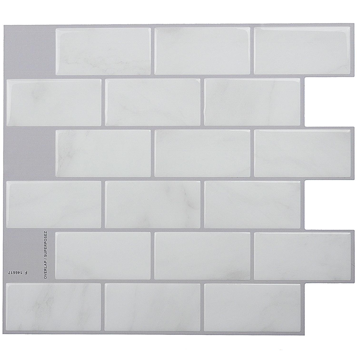 Smart Tiles - 3D Adhesive Peel and Stick Backsplash Tile, Gray & White - 10-Pack 10.95" x 9.7"