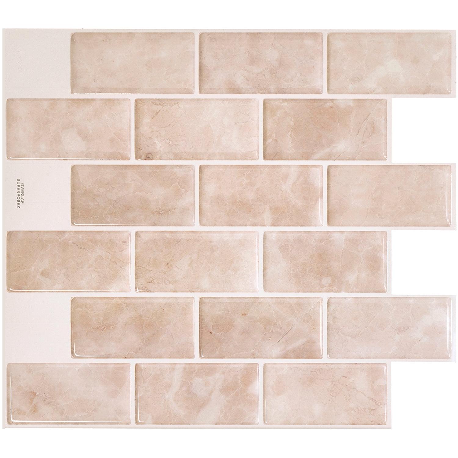 Beige Glossy Marble Peel and Stick Backsplash Tiles, 10-Pack