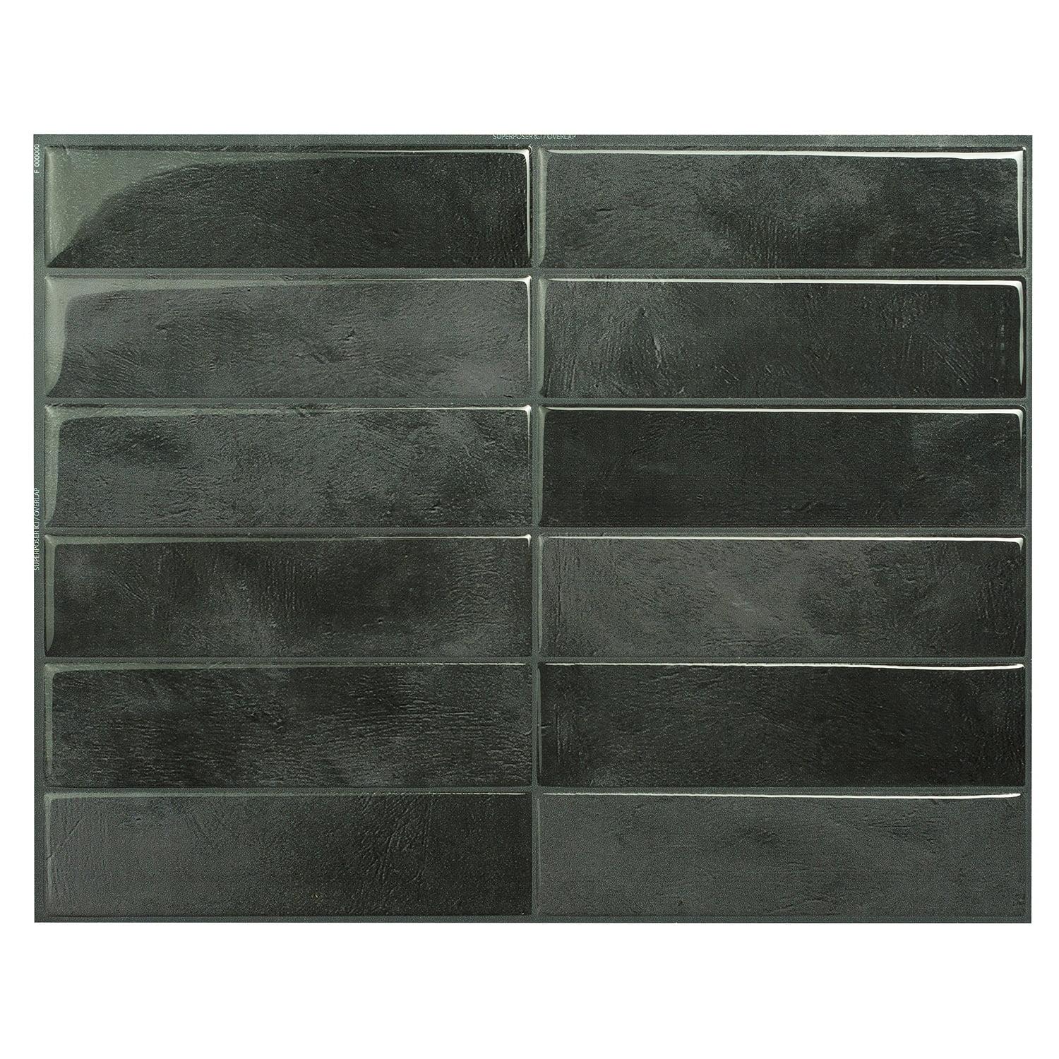 Smart Tiles - 3D Adhesive Peel and Stick Backsplash Tile, Black - 5-Pack 11.43" x 9"