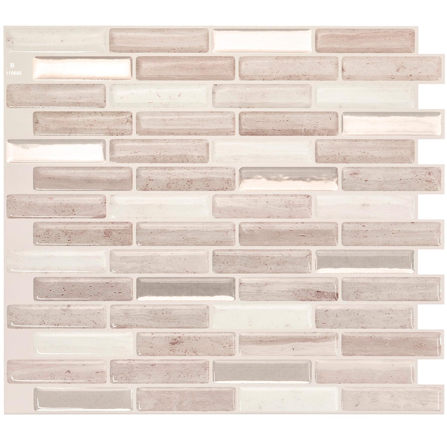 Beige 3D Peel and Stick Mosaic Backsplash Tiles, 10.2" x 9", 4-Pack