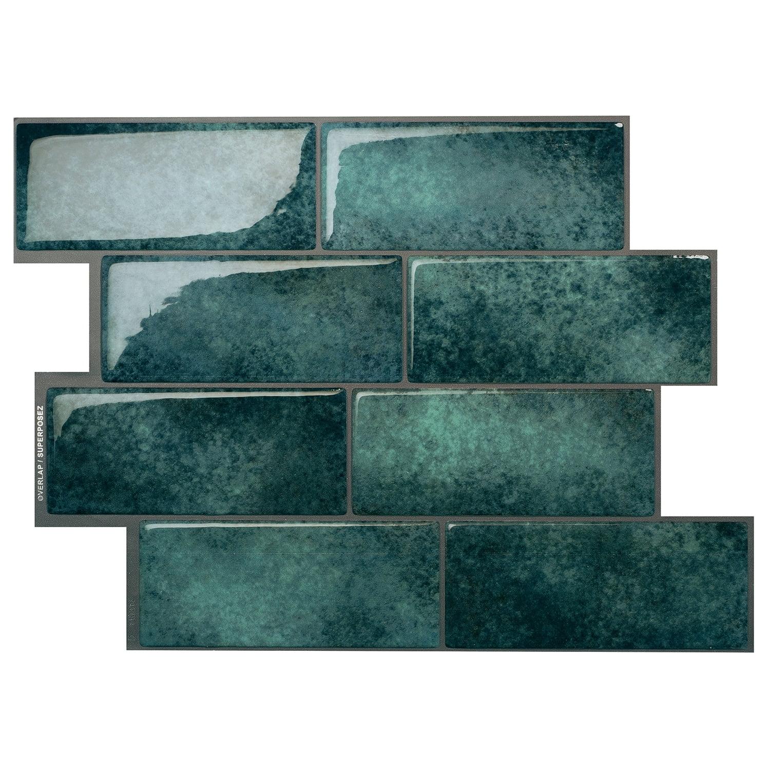 Glossy Blue and Green Peel and Stick Backsplash Tiles