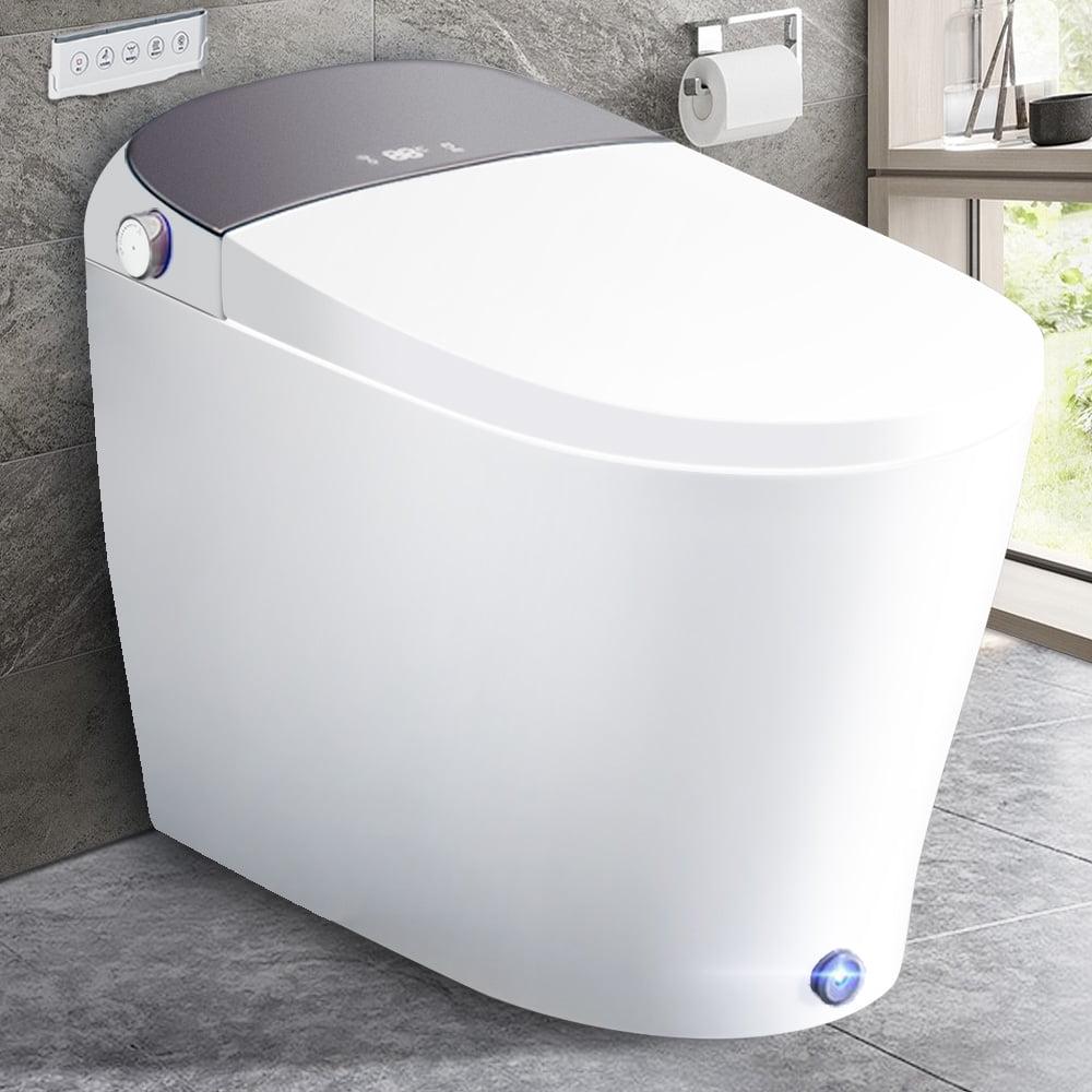 Smart White Elongated Tankless Bidet Toilet with Heated Seat