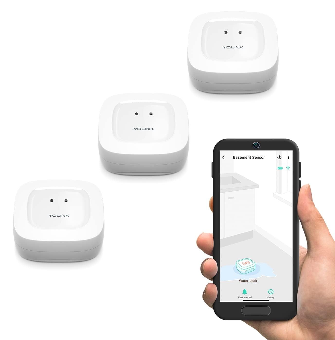 YoLink Smart Water Leak Sensor, 1/4 mile Range White Smart Household Water Sensor 3 Pack