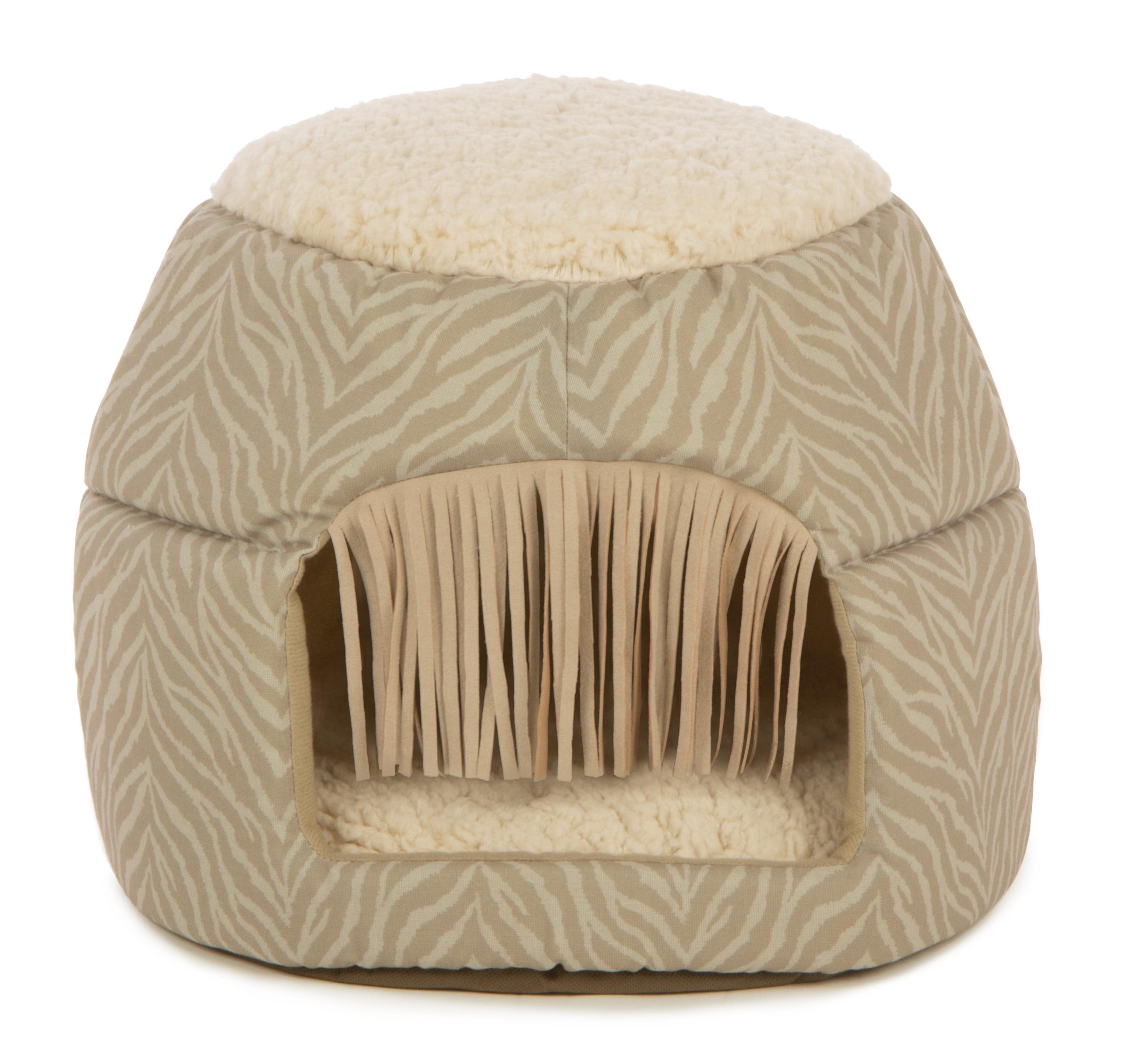 SmartyKat Fringed Honeycomb One Size Convertible Cat Bed to Cat Cave, Tonal Tiger Tan