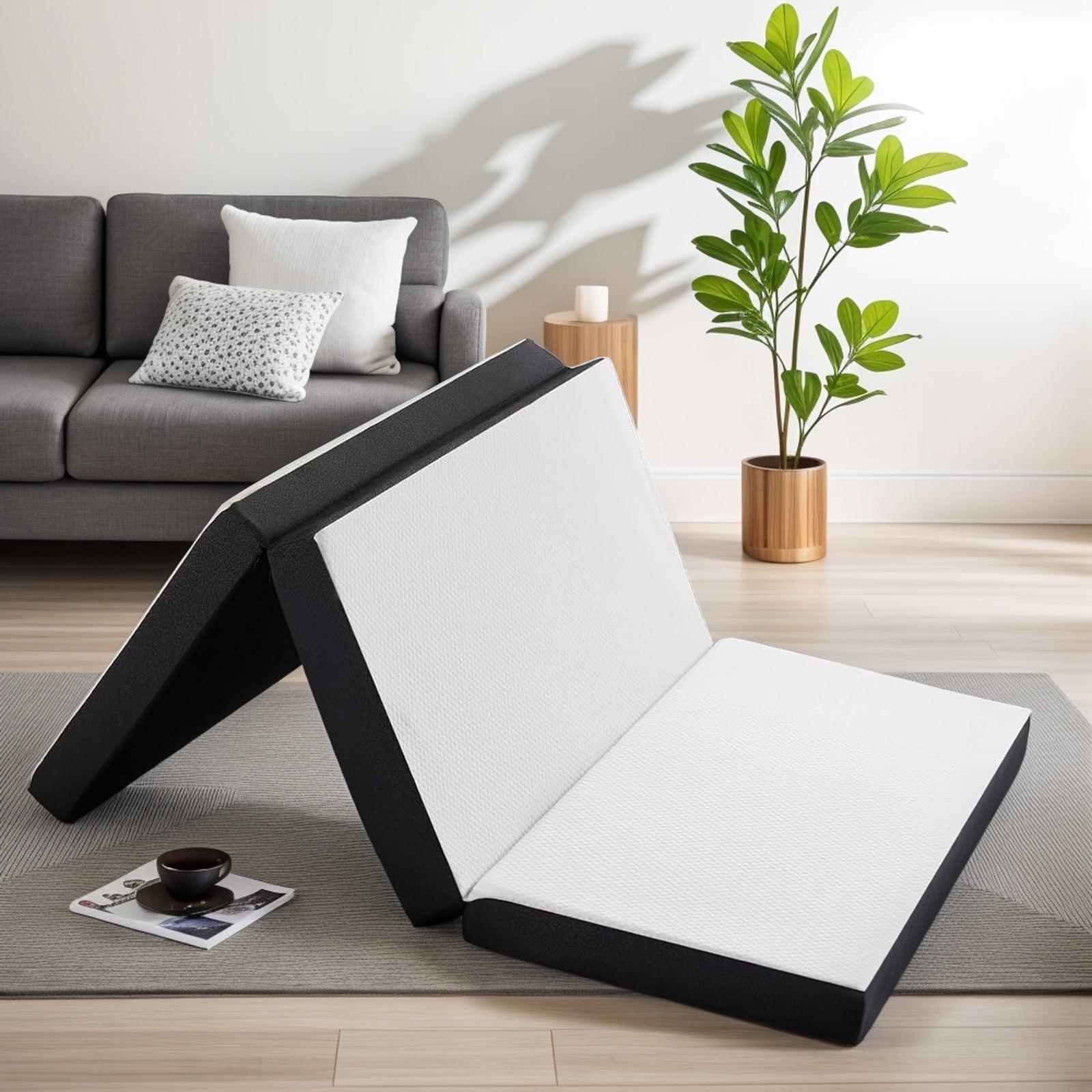 Salaam 3" Tri-fold Memory Foam Folding Mattress Topper for Camping, Foldable Mattress Topper with Washable Cover