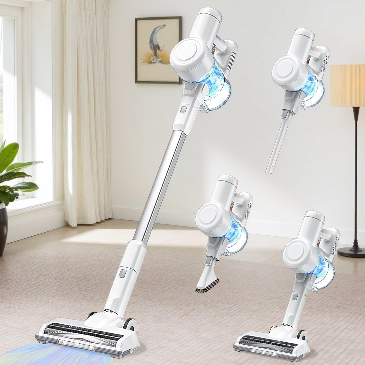 Cordless Stick Vacuum Cleaners for Home Rechargeable Lightweight for Hard Floor and Pet Hair Removal, Handheld Carpet Sweeper, White