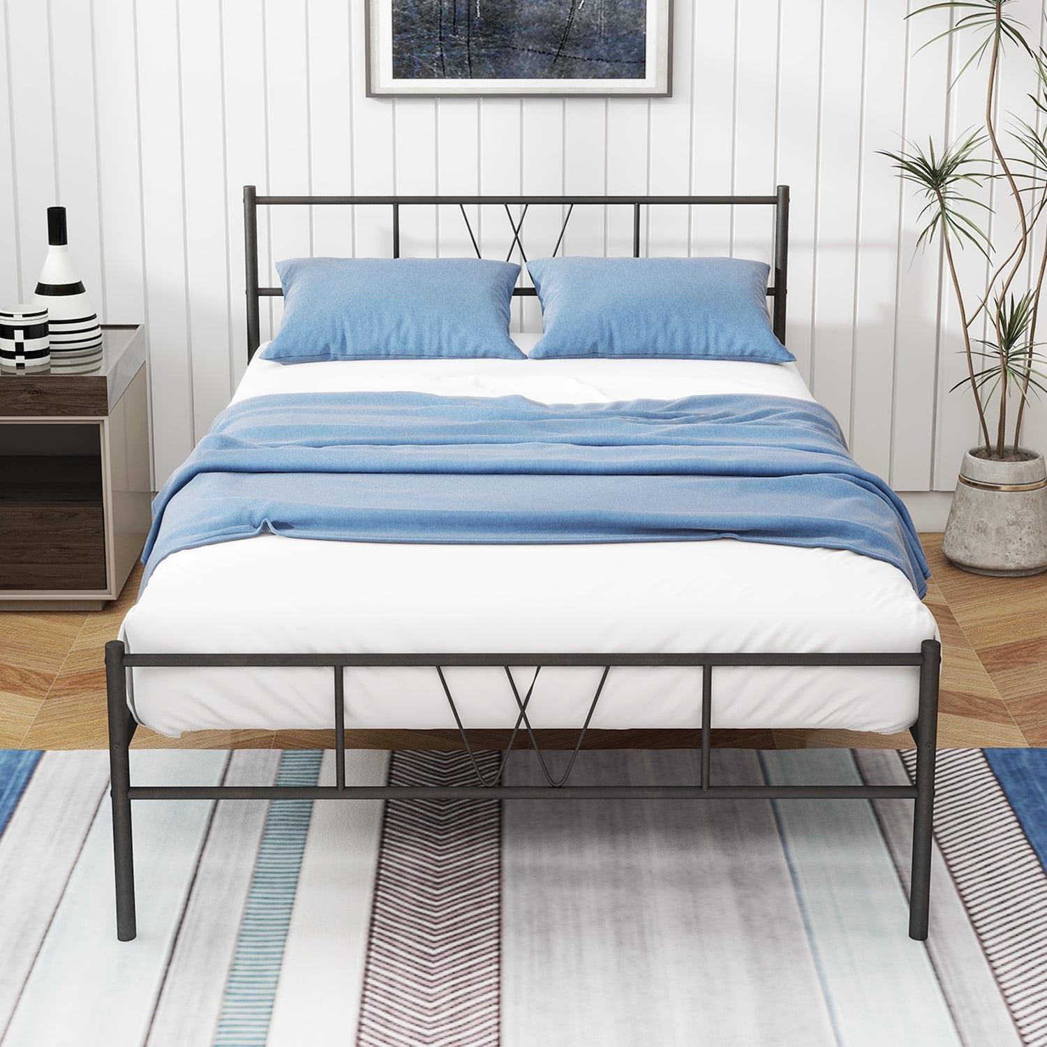 Twin Size Metal Platform Bed Frame with Headboard and Footboard, Heavy Duty Mattress Foundation with Steel Slats Support, No Box Spring Needed, Black