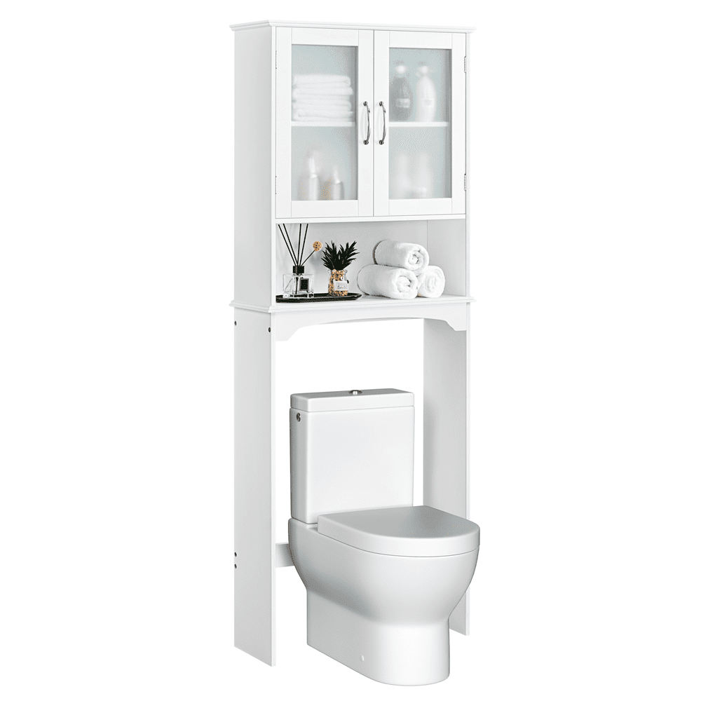 White MDF Over-the-Toilet Storage Cabinet with Doors