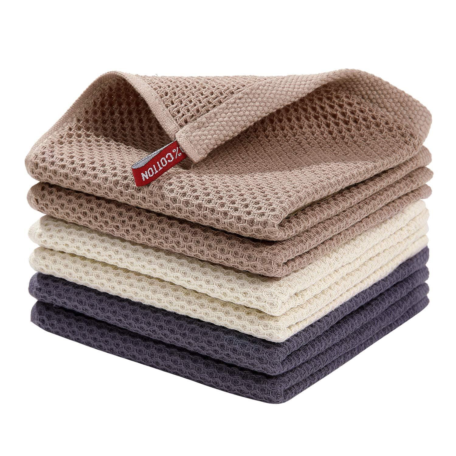 Smiry 100% Cotton Waffle Weave Kitchen Dish Cloths, Ultra Soft Absorbent Quick Drying Dish Towels, 12x12 Inches, 6-Pack, Mixed Color