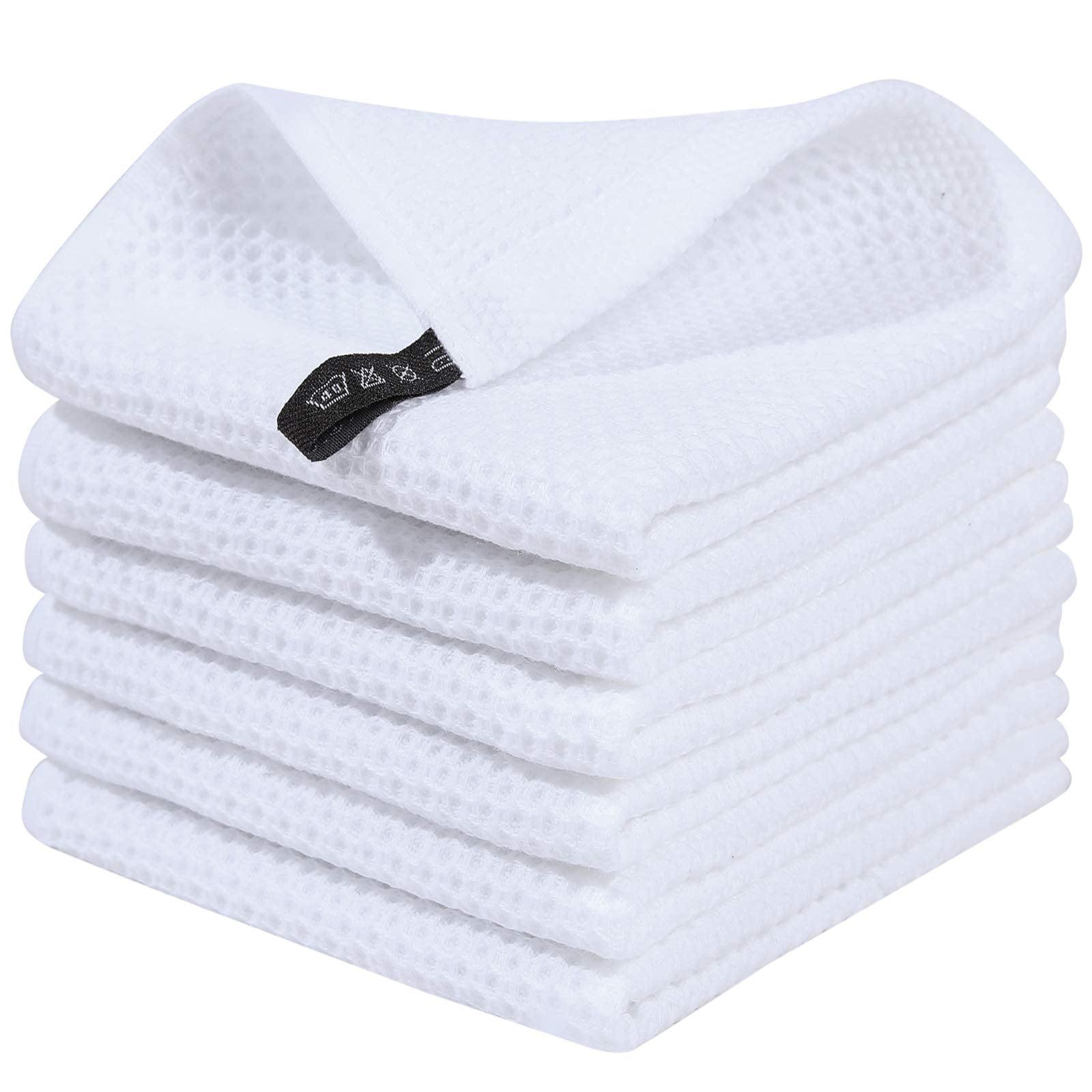 6 Pack 100% Cotton Kitchen Dish Cloths, Waffle Weave Dish Cloths for Washing Dishes, Quick Drying Kitchen Dish Towels Rags, 12x12 Inches, White