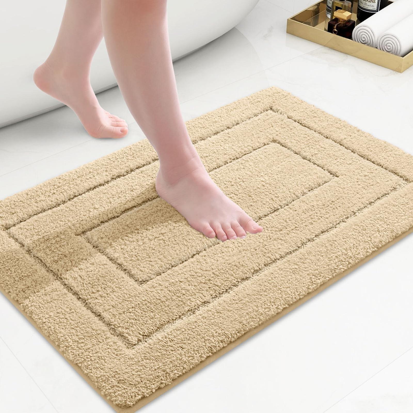 Beige Microfiber Non-Slip Bathroom Rug 16"x24"