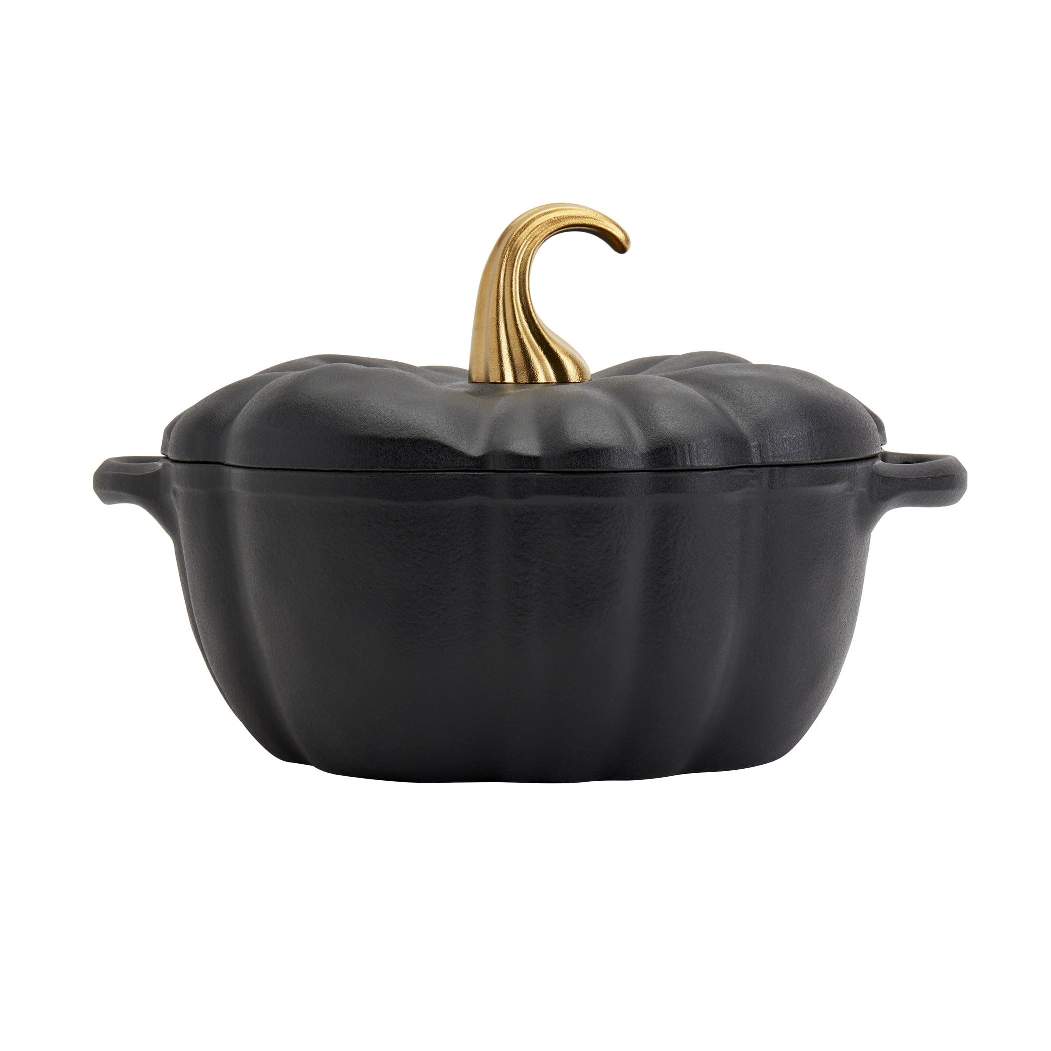 Black Pumpkin-Shaped Enameled Cast Iron Dutch Oven, 4-Quart