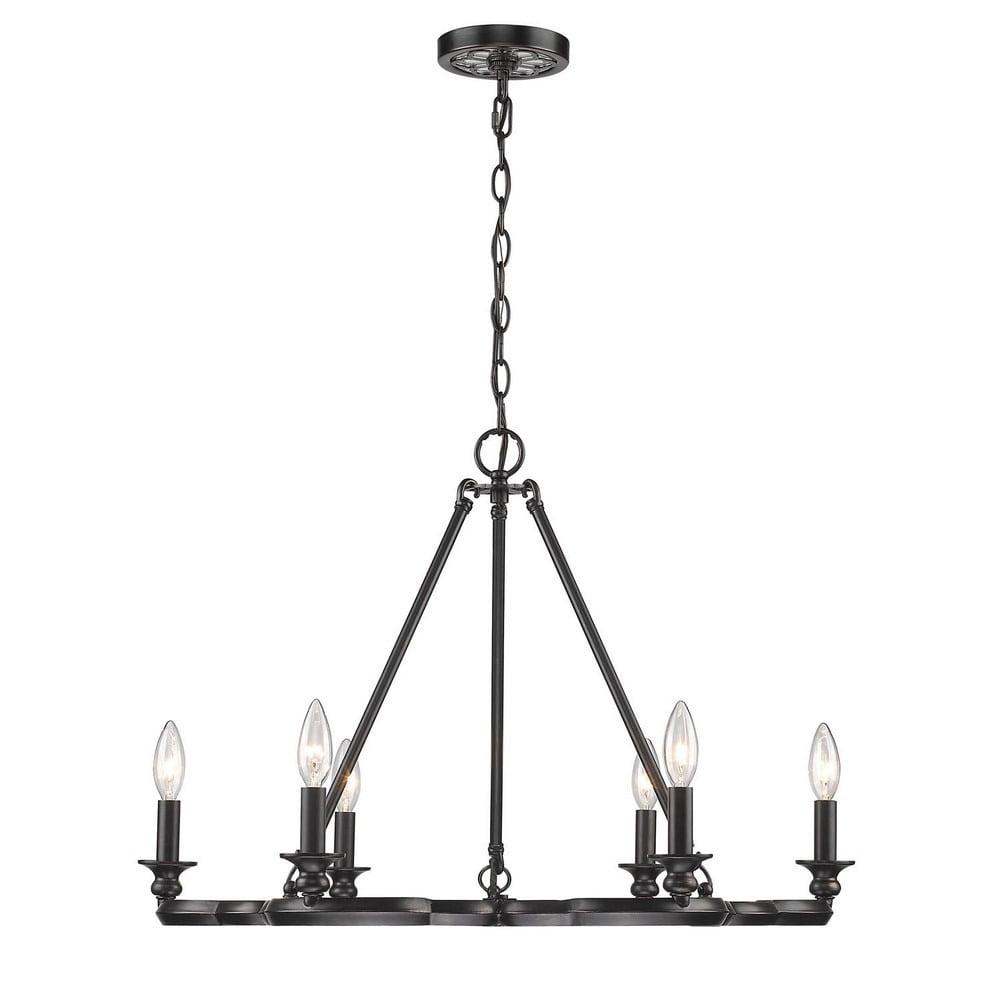 Medieval-Inspired Aged Bronze 6-Light Chandelier with Reflective Glass