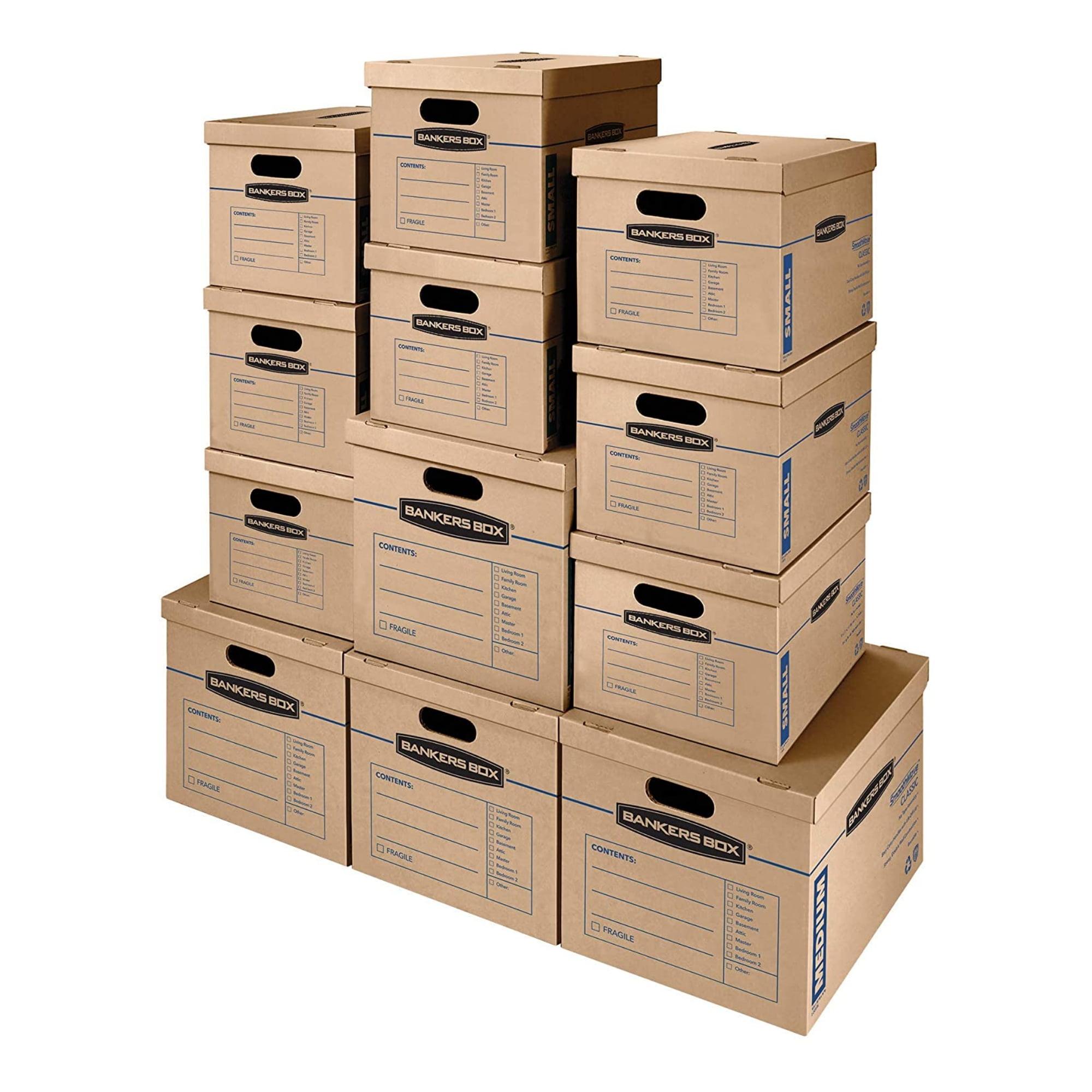 Bankers Box SmoothMove Classic Moving/Storage Box Kit, Half Slotted Container (HSC), Assorted Sizes: (8) Small, (4) Med, Brown/Blue,12/CT