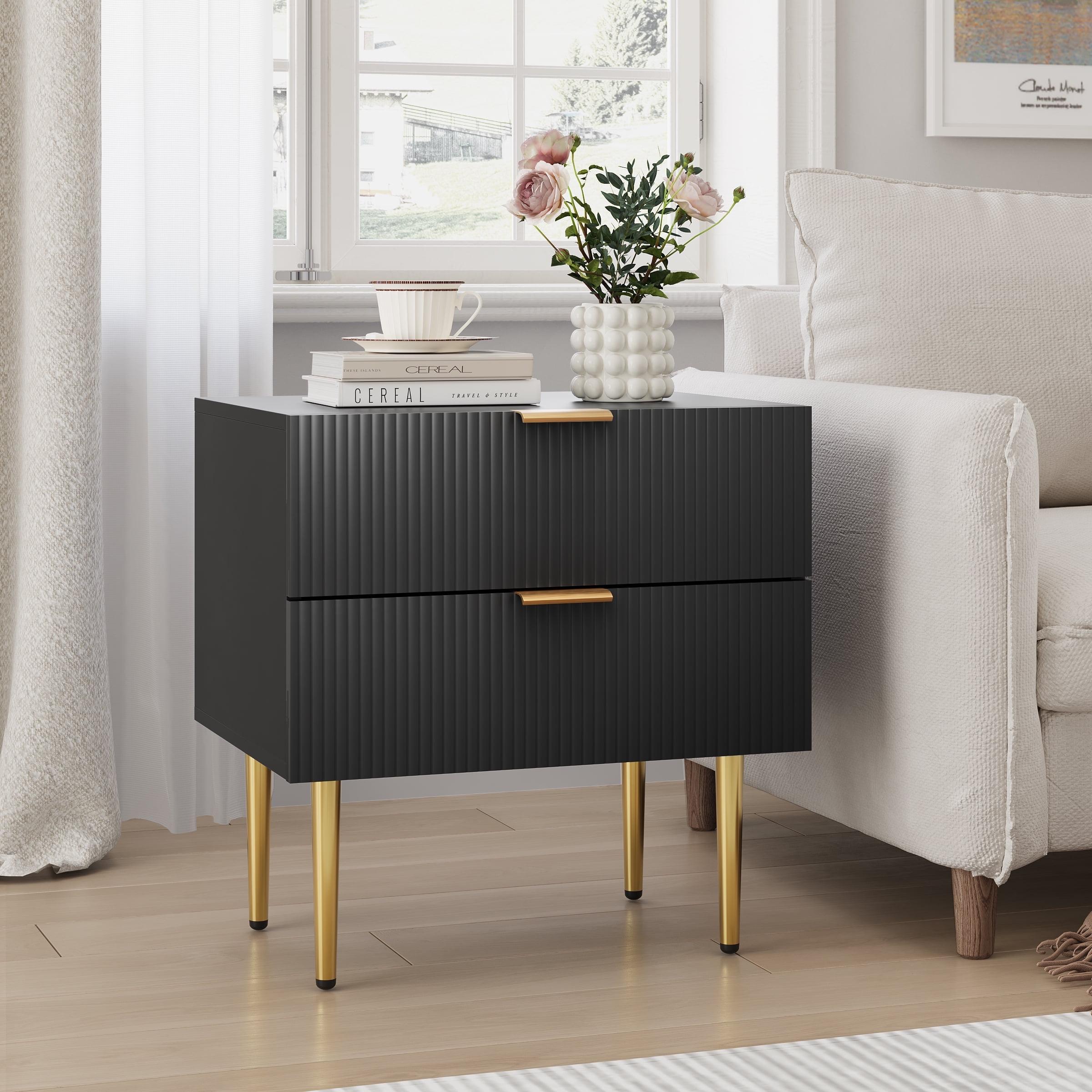 Smuxee Modern Nightstand with 2 Wave Pattern Drawer,End Tables Side Tables for Bedroom,Black