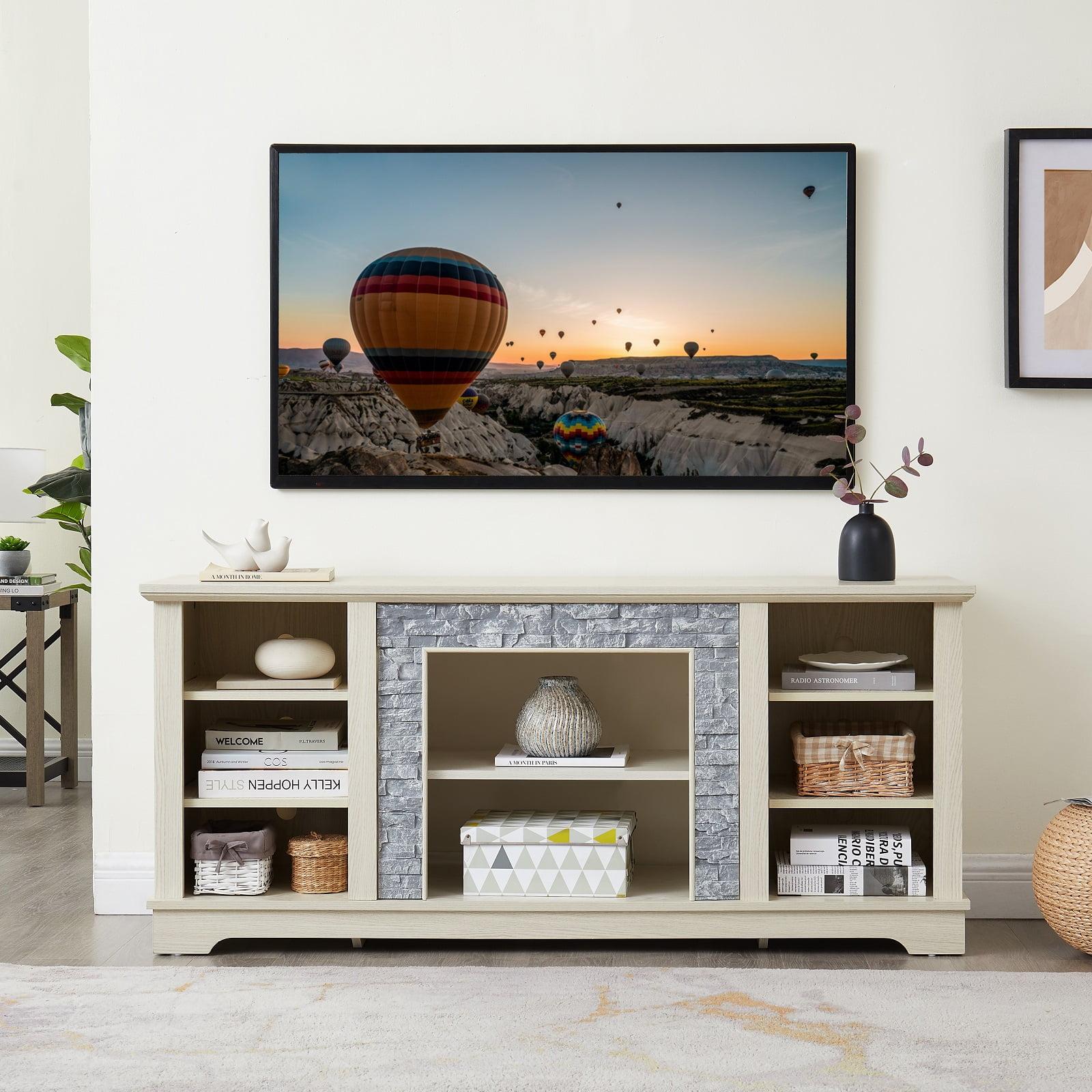 Winston Porter TV Media Stand With With Faux Stacked Stone Surround