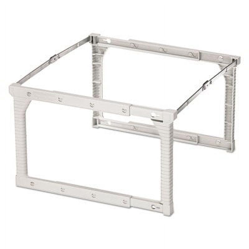 Adjustable White Plastic Hanging Folder Frame with Silver Accents