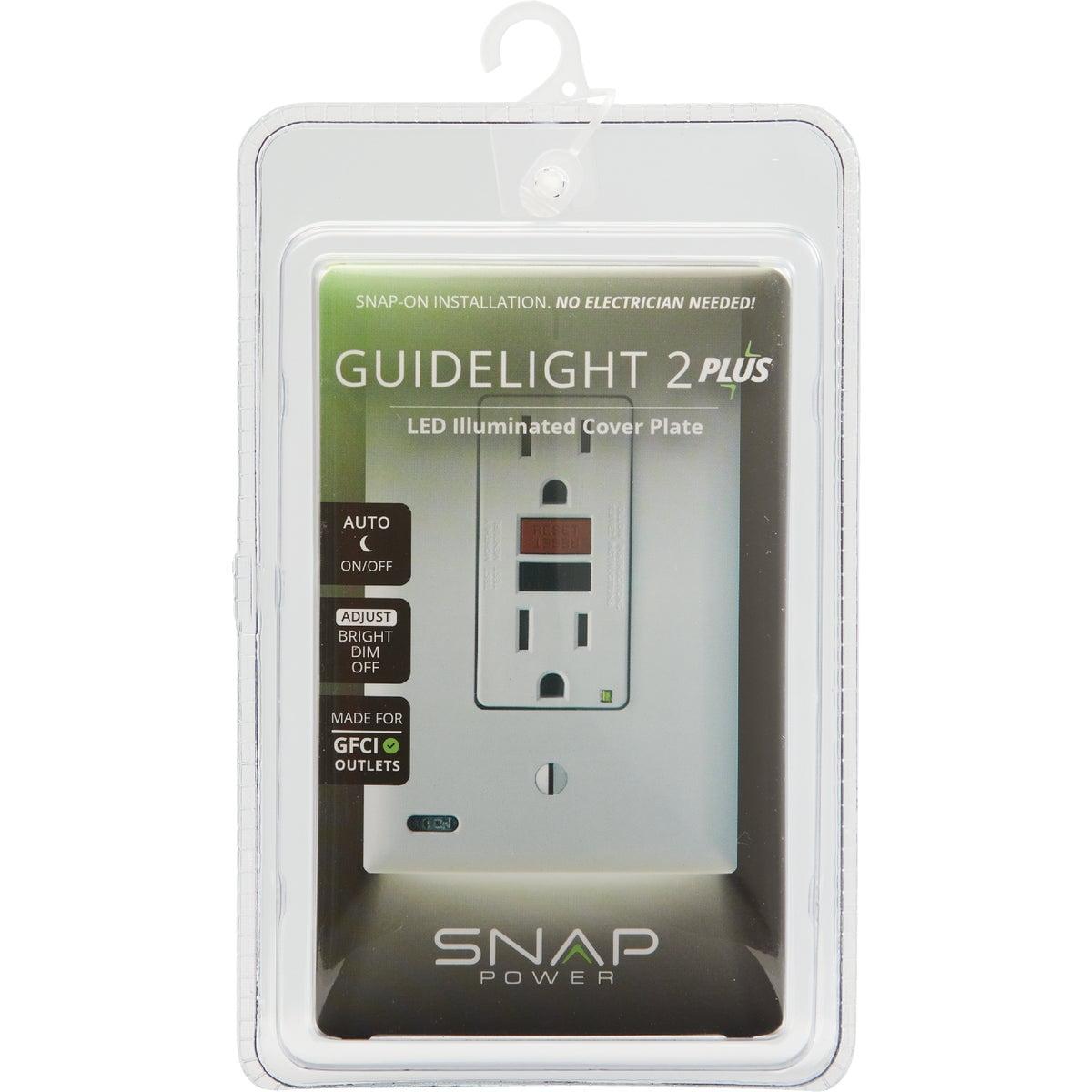 SnapPower GuideLight PLUS Horizontal Wall Plate Night Light - Bright / Dim / Off Sensor - GFCI, White (1 Pack)